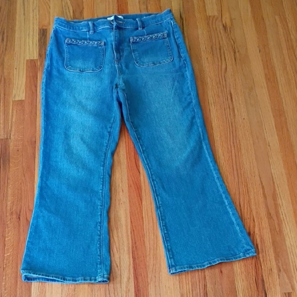 LOFT The Kick Crop Flare Blue Jeans Women's Size 30